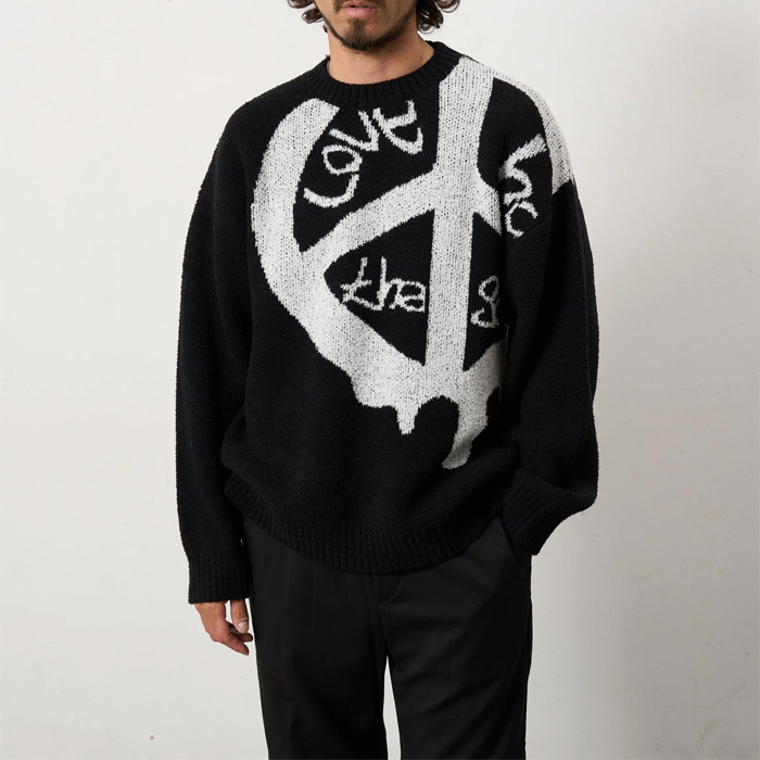 STUD MUFFIN(スタッドマフィン) 624-04164 マシュマロモールヤーン ドリップピースロゴ パイルジャガード プルオーバー BLACK