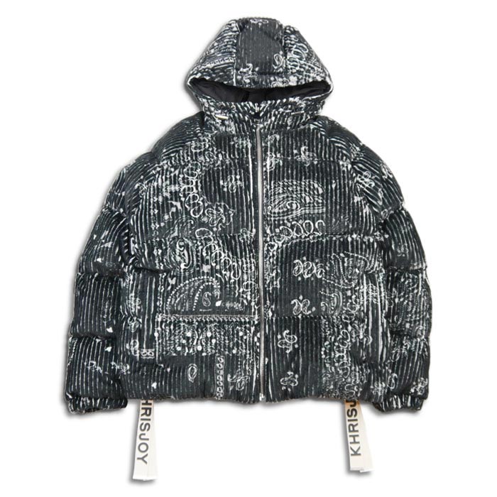 30%OFF クリスジョイ 3235-EFPM054COB PUFF BANDANA CORDUROY HOODIE ブラック メンズ ダウンジャケット アウター ダウン コーデュロイ ドローストリング