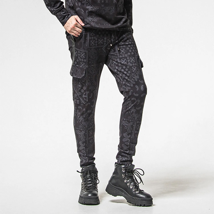 RESOUND CLOTHING(リサウンドクロージング) DARRELL HEAT CARGO PT / RC38-ST-010H / 裏起毛カーゴラインパンツ / ペイズリーブラック