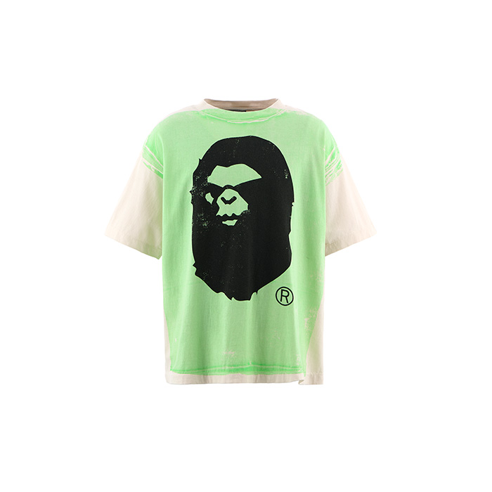 SAINT Mxxxxxx(セントマイケル)×A BATHING APE®(アベイシングエイプ) SM-HR1-0000-C34 / BAPE_SS TEE / HANDPRINT /WHT+GRN