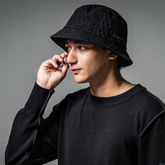 30th Collection リサウンドクロージング RC30-CAP-003 ROPE SWEAT bucket hat BLACK ケーブル編みスウェットバケットハット