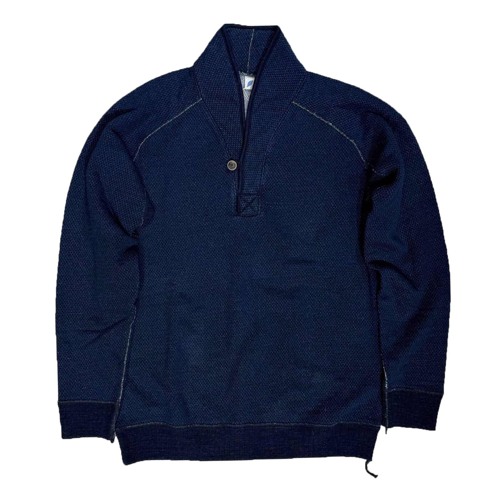Yarn Dyed Indigo Shawl Collar Sweatshirt:Sashiko