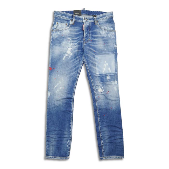 ディースクエアード S74LB1456 MEDIUM WORN OUT BOOTY WASH SKATER JEANS メンズ ジーンズ デニム スケーター D2 スリム テーパード スケーター ダメージ加工 ペンキ