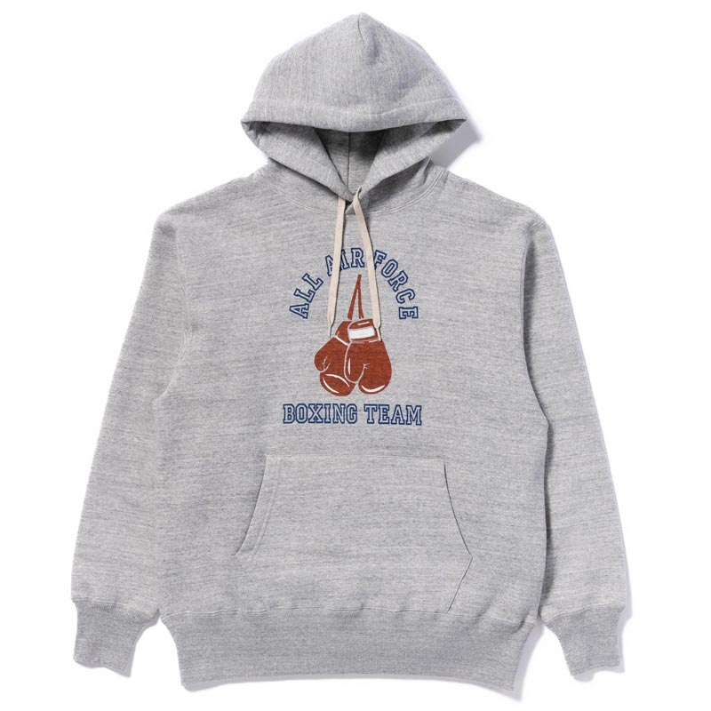 ザ リアルマッコイズ MC24108 MILITARY PRINT HOODED SWEATSHIRT / AIR FORCE BOXING TEAM グレー メンズ プリント パーカー