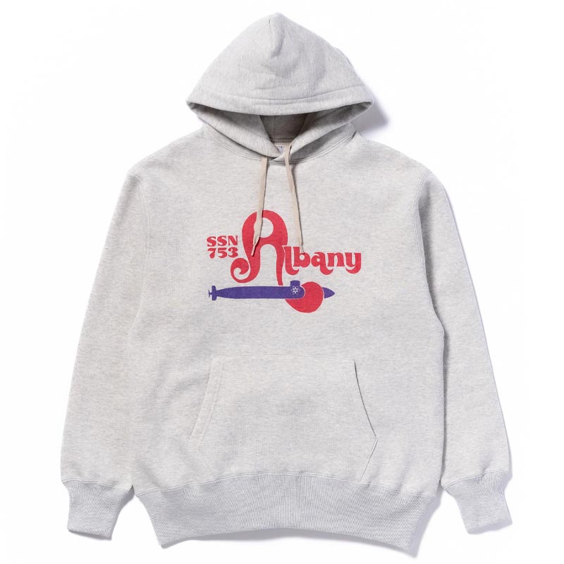 ザ リアルマッコイズ MC24109 MILITARY PRINT HOODED SWEATSHIRT / USS ALBANY スノーグレー メンズ プリント パーカー