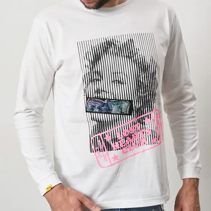 STUD MUFFIN(スタッドマフィン) 524-02815 5.6ozコットン天竺 LOST HEARTS シークインLS Tシャツ WH