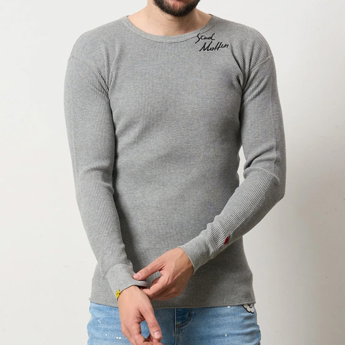 STUD MUFFIN(スタッドマフィン) 524-02822 ヘビーコットンワッフル ロゴ＆ハート刺繍 LS サーマル M.GRY