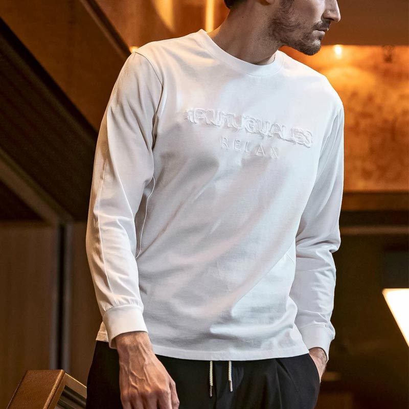 ウノピゥウノウグァーレトレ リラックス UST-24082 カットオフロゴロングTシャツ ホワイト メンズ 長袖 カットソー ロンT