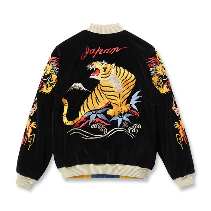 Lot No. TT15840-119 / Mid 1950s Style Velveteen Souvenir Jacket “GOLD DRAGON & GOLD TIGER” × “JAPAN MAP”